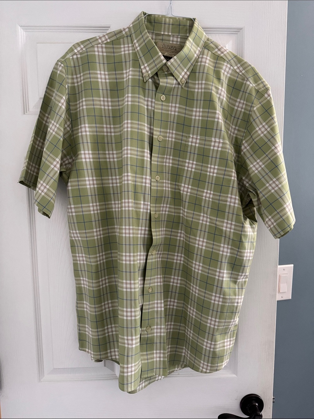 Men’s Cabela's Outfitter Series Green Plaid Short-Sleeve Button-Down Shirt XLT